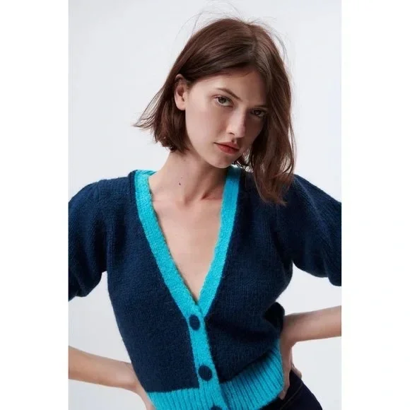 NWT ZARA women cardigan button down sweater top jacket size S, blue - Picture 3 of 15